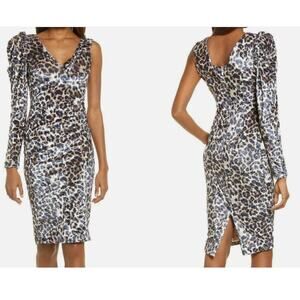Lavish Alice Asymmetrical Cold Shoulder Velvet Cocktail Dress Sz 2 Leopard NWT